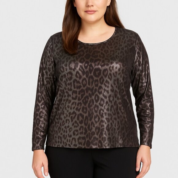 VTG Chicos Metallic Leopard Print Top Made USA Lurex Stretch Blouse Size 3 | XL - Picture 1 of 13